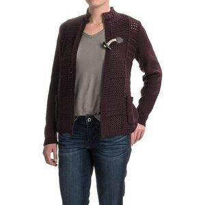 NEW Woolrich Women's Poppy Ridge Pointelle Blazer Sweater, BURGUNDY Plum Medium